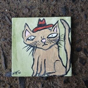 Cat Painting Folk Art Whimsy